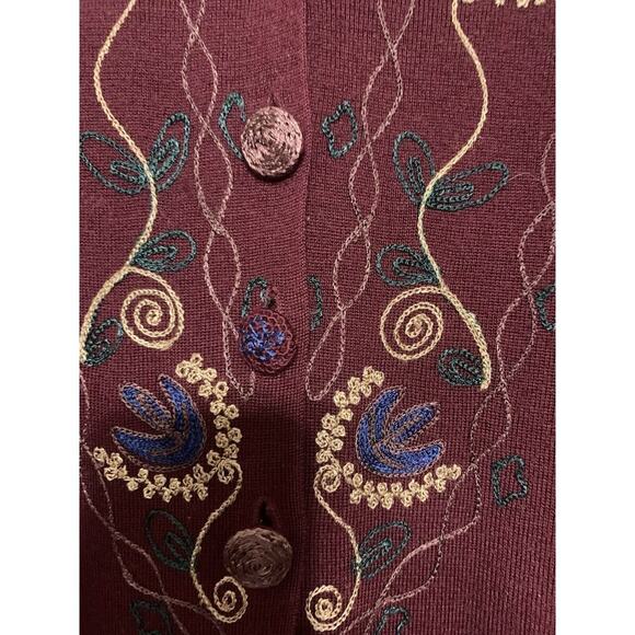 Vintage Carole Little Wool Blend Burgundy Embroidered Knit Maxi Sweater Dress L - Picture 2 of 9